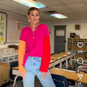 Colorblock Sweater - Pink, Red, and Orange